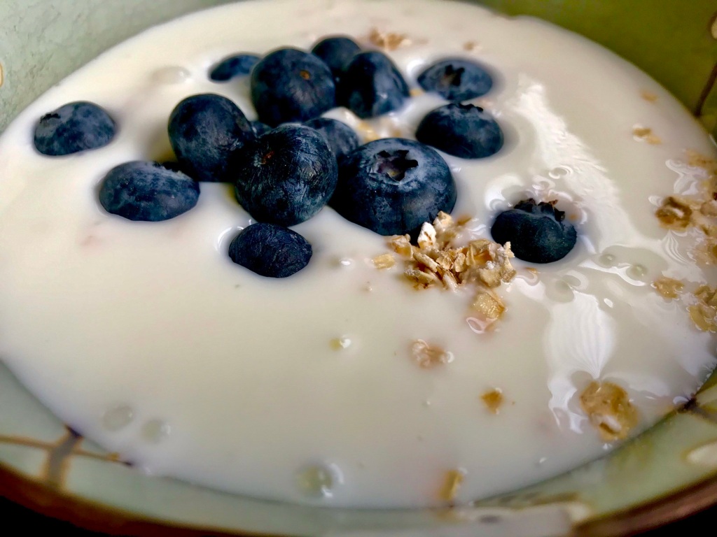 Oats, blueberries, yogurt — to begin a strong morning